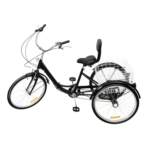 Triciclo plegable para adultos de 24 pulgadas-3 ruedas- 7 velocidades- cómodo respaldo + cesta