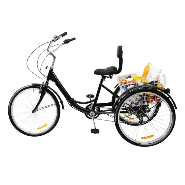 Triciclo plegable para adultos de 24 pulgadas-3 ruedas- 7 velocidades- cómodo respaldo + cesta Triciclo plegable para adultos de 24 pulgadas-3 ruedas- 7 velocidades- cómodo respaldo + cesta