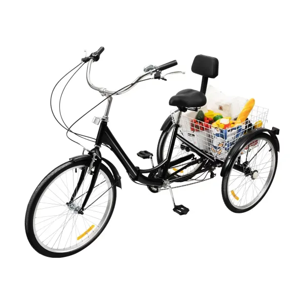 Triciclo plegable para adultos de 24 pulgadas-3 ruedas- 7 velocidades- cómodo respaldo + cesta