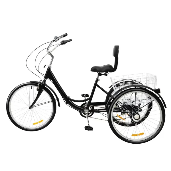 Triciclo plegable para adultos de 24 pulgadas-3 ruedas- 7 velocidades- cómodo respaldo + cesta