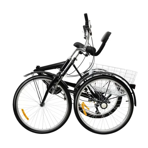 Triciclo plegable para adultos de 24 pulgadas-3 ruedas- 7 velocidades- cómodo respaldo + cesta Triciclo plegable para adultos de 24 pulgadas-3 ruedas- 7 velocidades- cómodo respaldo + cesta