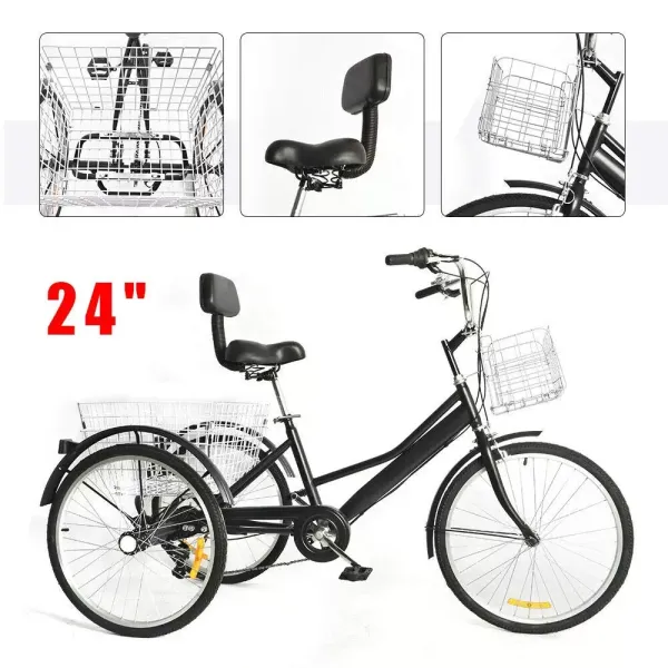 Triciclo de 24 pulgadas, 7 velocidades, 3 ruedas, bicicleta con cesta de la compra para adultos, personas mayores