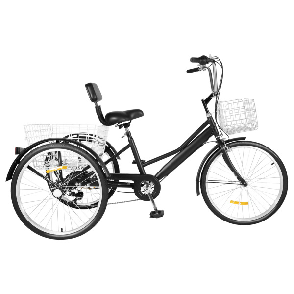 Triciclo de 24 pulgadas, 7 velocidades, 3 ruedas, bicicleta con cesta de la compra para adultos, personas mayores Triciclo de 24 pulgadas, 7 velocidades, 3 ruedas, bicicleta con cesta de la compra para adultos, personas mayores