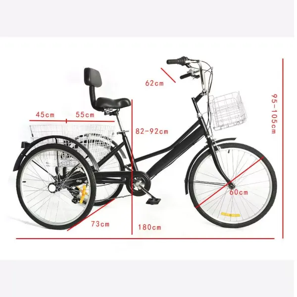 Triciclo de 24 pulgadas, 7 velocidades, 3 ruedas, bicicleta con cesta de la compra para adultos, personas mayores Triciclo de 24 pulgadas, 7 velocidades, 3 ruedas, bicicleta con cesta de la compra para adultos, personas mayores