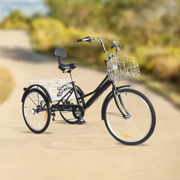 Triciclo de 24 pulgadas, 7 velocidades, 3 ruedas, bicicleta con cesta de la compra para adultos, personas mayores Triciclo de 24 pulgadas, 7 velocidades, 3 ruedas, bicicleta con cesta de la compra para adultos, personas mayores
