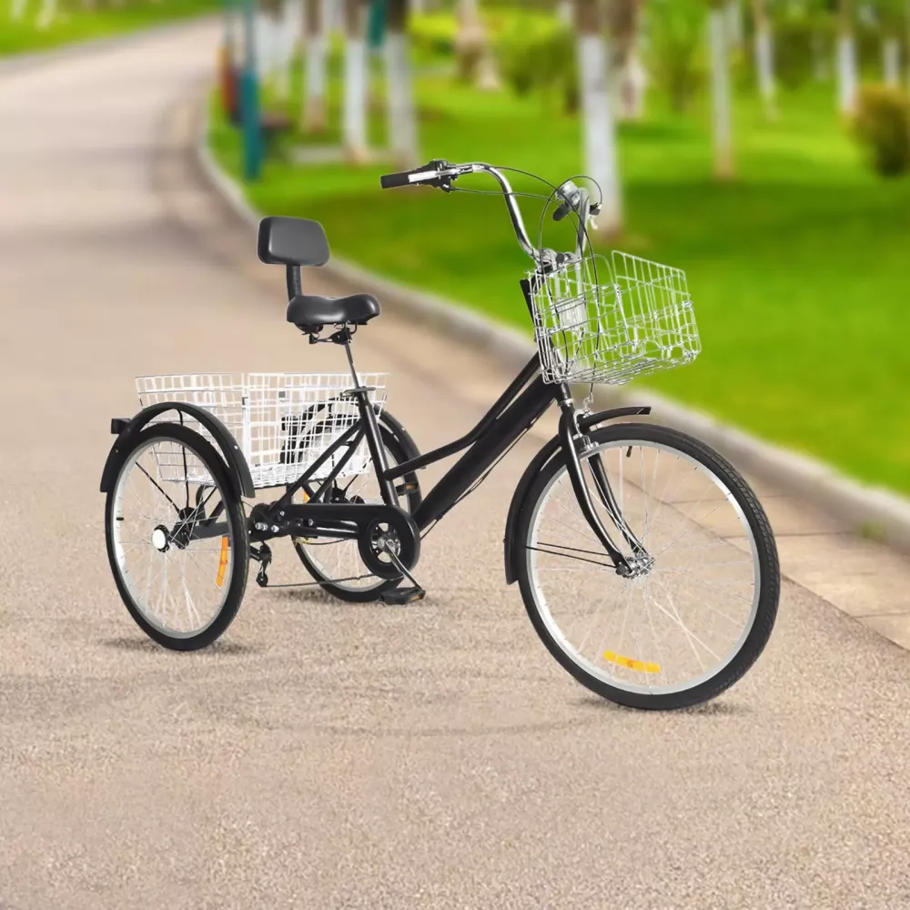Triciclo de 24 pulgadas, 7 velocidades, 3 ruedas, bicicleta con cesta de la compra para adultos, personas mayores