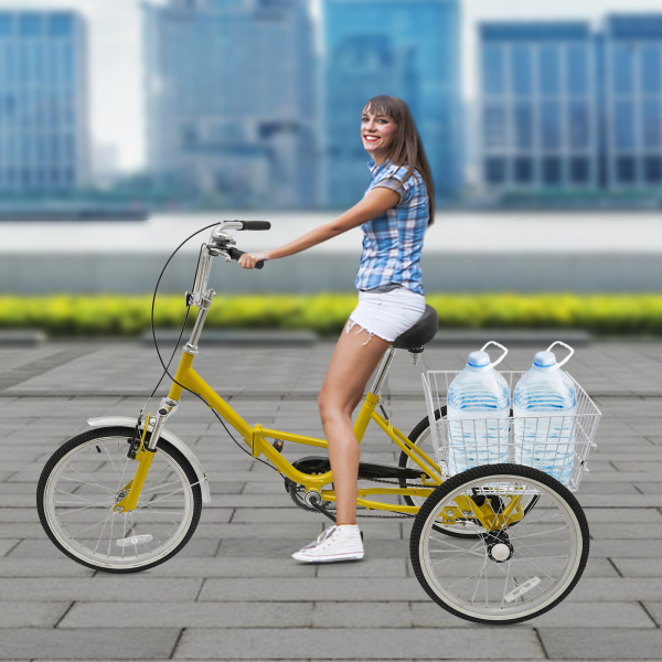 Triciclo de 3 ruedas, 20 pulgadas, 1 velocidad, plegable, para adultos, con cesta, para 25-75 años