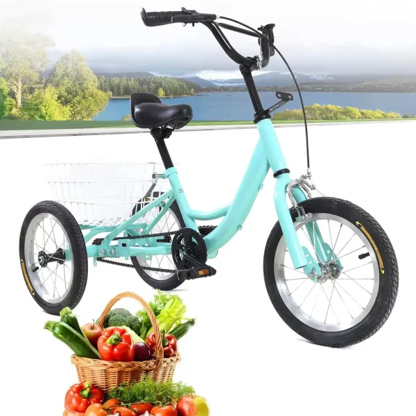 CNCEST Triciclo de 3 ruedas de 14 pulgadas para niños/niñas, de una sola velocidad, color verde claro, regalo para niños