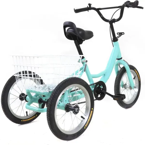 CNCEST Triciclo de 3 ruedas de 14 pulgadas para niños/niñas, de una sola velocidad, color verde claro, regalo para niños