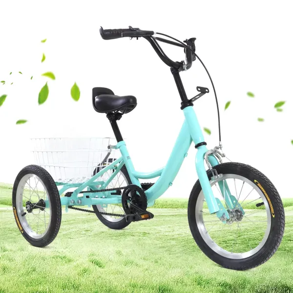 CNCEST Triciclo de 3 ruedas de 14 pulgadas para niños/niñas, de una sola velocidad, color verde claro, regalo para niños