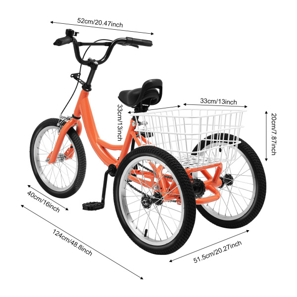 Triciclo Bicicleta de 3 Ruedas de Una Sola Velocidad de 16 Pulgadas, Triciclo Infantil con Cesta Triciclo Bicicleta de 3 Ruedas de Una Sola Velocidad de 16 Pulgadas, Triciclo Infantil con Cesta