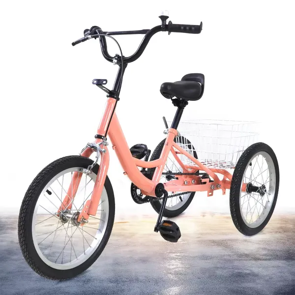 Triciclo Bicicleta de 3 Ruedas de Una Sola Velocidad de 16 Pulgadas, Triciclo Infantil con Cesta