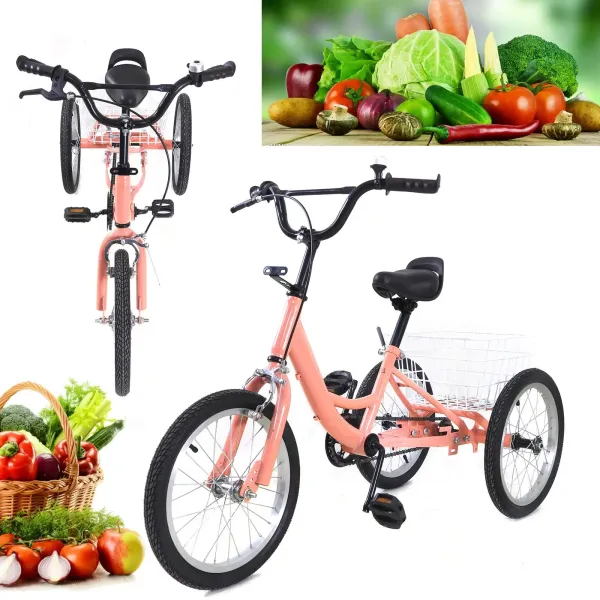 Triciclo Bicicleta de 3 Ruedas de Una Sola Velocidad de 16 Pulgadas, Triciclo Infantil con Cesta Triciclo Bicicleta de 3 Ruedas de Una Sola Velocidad de 16 Pulgadas, Triciclo Infantil con Cesta