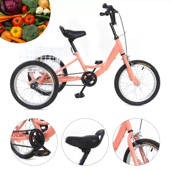 Triciclo Bicicleta de 3 Ruedas de Una Sola Velocidad de 16 Pulgadas, Triciclo Infantil con Cesta