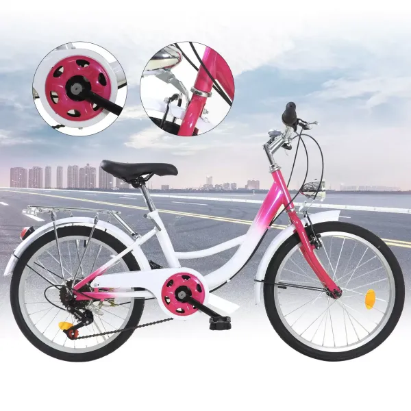 Bicicleta infantil de 20 pulgadas para niños y niñas, 6 velocidades, bicicleta de montaña con lámpara para 12-16 años