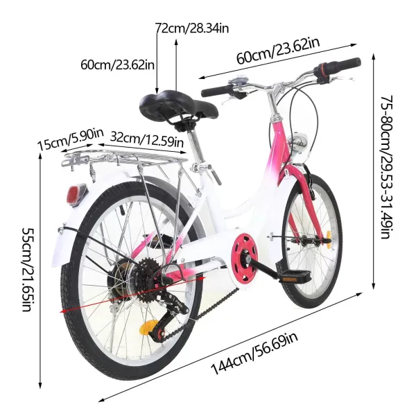 Bicicleta infantil de 20 pulgadas para niños y niñas, 6 velocidades, bicicleta de montaña con lámpara para 12-16 años