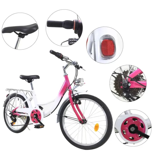Bicicleta infantil de 20 pulgadas para niños y niñas, 6 velocidades, bicicleta de montaña con lámpara para 12-16 años Bicicleta infantil de 20 pulgadas para niños y niñas, 6 velocidades, bicicleta de montaña con lámpara para 12-16 años