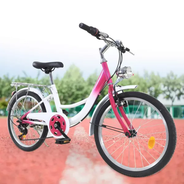 Bicicleta infantil de 20 pulgadas para niños y niñas, 6 velocidades, bicicleta de montaña con lámpara para 12-16 años
