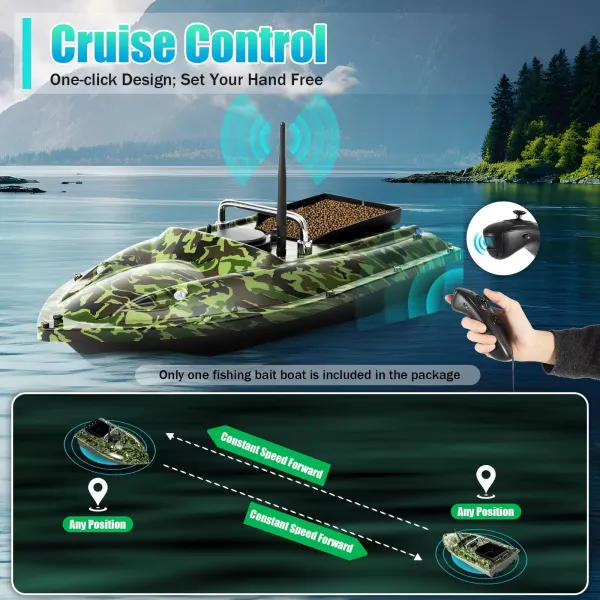 Barco cebo de pesca, barco GPS, cebo de pesca, control remoto, inalámbrico, 500 m, para piscinas, lagos, transporte, camuflaje, 49 x 27 x 16 cm