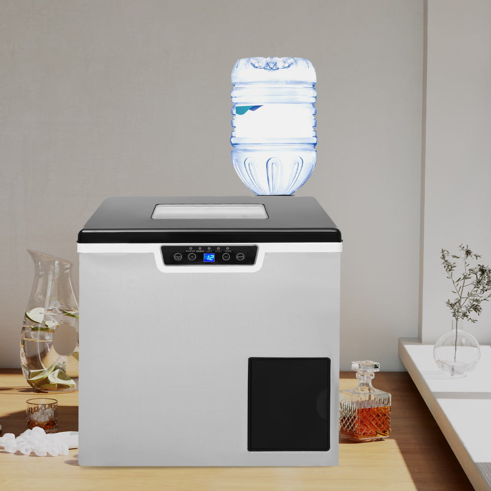 150-180W Máquina para hacer hielo picado y cubitos de hielo, Pantalla LCD, 12-22 min/32 piezas de hielo, Hielo cuadrado, 37,5 x 39,5 x 42 cm