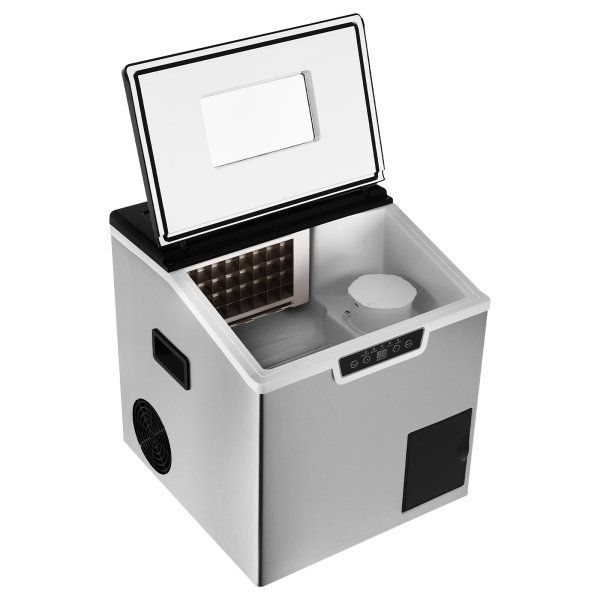150-180W Máquina para hacer hielo picado y cubitos de hielo, Pantalla LCD, 12-22 min/32 piezas de hielo, Hielo cuadrado, 37,5 x 39,5 x 42 cm