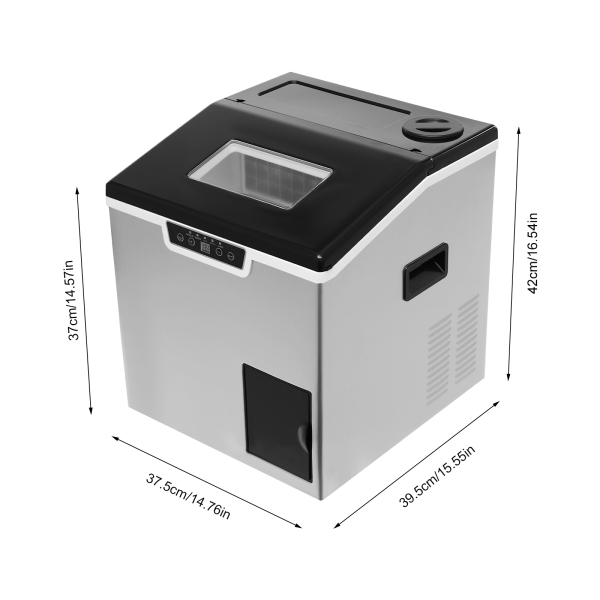 150-180W Máquina para hacer hielo picado y cubitos de hielo, Pantalla LCD, 12-22 min/32 piezas de hielo, Hielo cuadrado, 37,5 x 39,5 x 42 cm