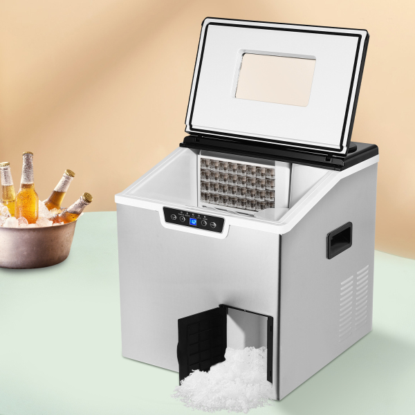 150-180W Máquina para hacer hielo picado y cubitos de hielo, Pantalla LCD, 12-22 min/32 piezas de hielo, Hielo cuadrado, 37,5 x 39,5 x 42 cm
