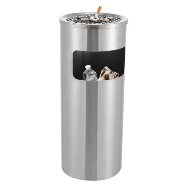 Cenicero de pie de 30 L con cubo de basura, de acero inoxidable
