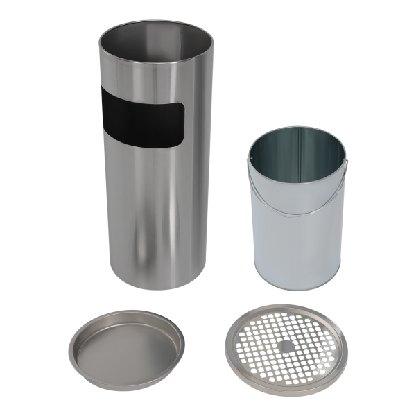 Cenicero de pie de 30 L con cubo de basura, de acero inoxidable Cenicero de pie de 30 L con cubo de basura, de acero inoxidable