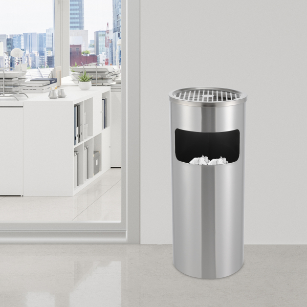 Cenicero de pie de 30 L con cubo de basura, de acero inoxidable