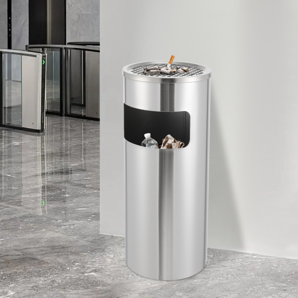 Cenicero de pie de 30 L con cubo de basura, de acero inoxidable Cenicero de pie de 30 L con cubo de basura, de acero inoxidable