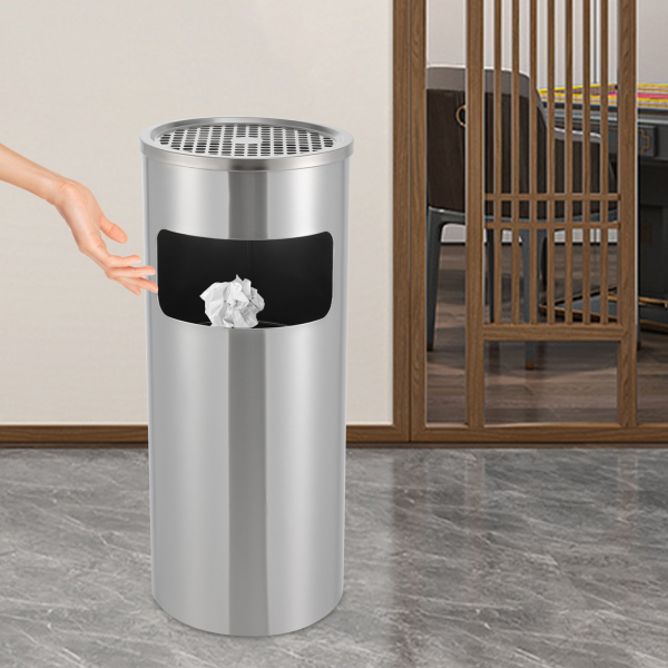 Cenicero de pie de 30 L con cubo de basura, de acero inoxidable