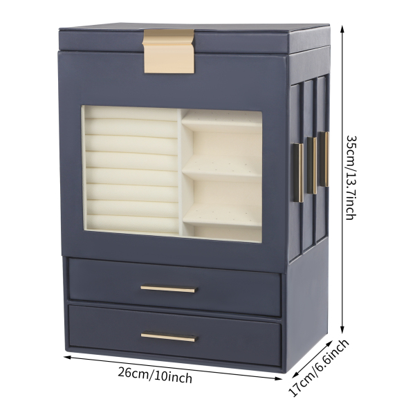 Caja de almacenamiento tipo cajón, caja de almacenamiento de joyas de gran capacidad - azul marino Caja de almacenamiento tipo cajón, caja de almacenamiento de joyas de gran capacidad - azul marino