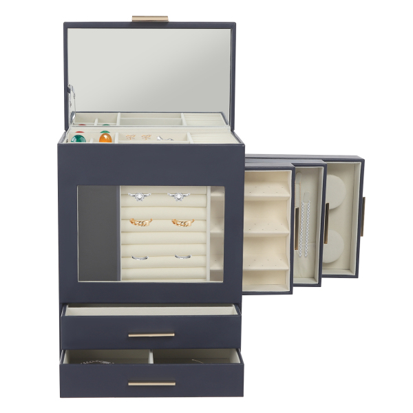 Caja de almacenamiento tipo cajón, caja de almacenamiento de joyas de gran capacidad - azul marino Caja de almacenamiento tipo cajón, caja de almacenamiento de joyas de gran capacidad - azul marino