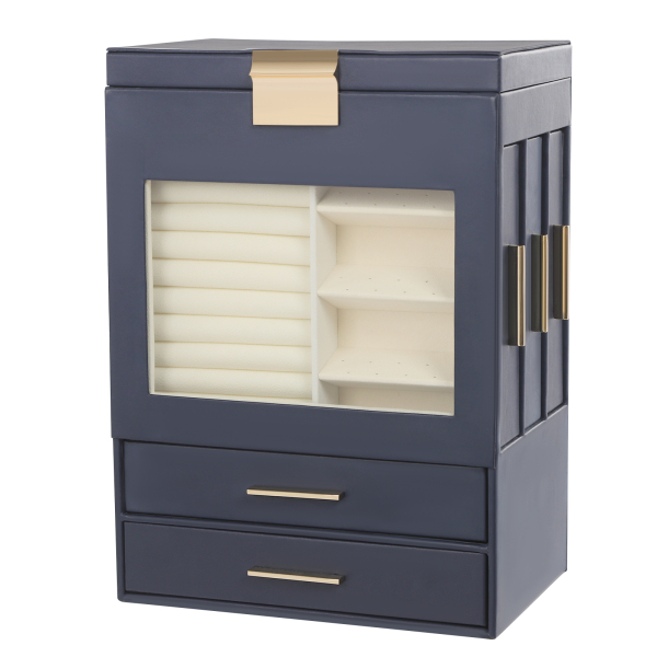 Caja de almacenamiento tipo cajón, caja de almacenamiento de joyas de gran capacidad - azul marino Caja de almacenamiento tipo cajón, caja de almacenamiento de joyas de gran capacidad - azul marino