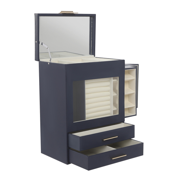 Caja de almacenamiento tipo cajón, caja de almacenamiento de joyas de gran capacidad - azul marino Caja de almacenamiento tipo cajón, caja de almacenamiento de joyas de gran capacidad - azul marino