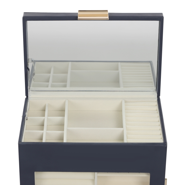 Caja de almacenamiento tipo cajón, caja de almacenamiento de joyas de gran capacidad - azul marino Caja de almacenamiento tipo cajón, caja de almacenamiento de joyas de gran capacidad - azul marino