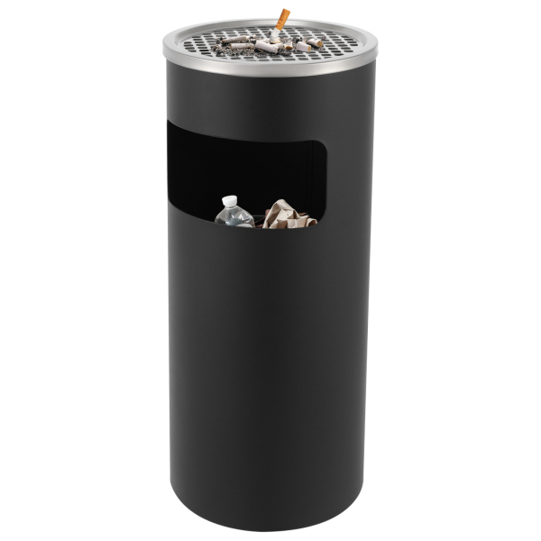 Cenicero de pie de 30 L con cubo de basura, de acero inoxidable, negro