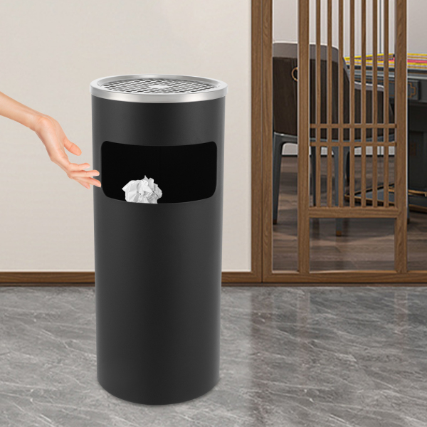 Cenicero de pie de 30 L con cubo de basura, de acero inoxidable, negro Cenicero de pie de 30 L con cubo de basura, de acero inoxidable, negro