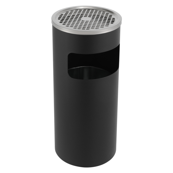 Cenicero de pie de 30 L con cubo de basura, de acero inoxidable, negro