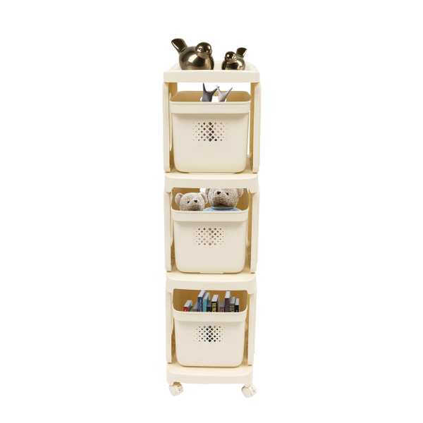 Carros de oficina, Carro de almacenaje rodante, Carro de almacenaje rodante de plástico, 38*32*117cm, Blanco cremoso