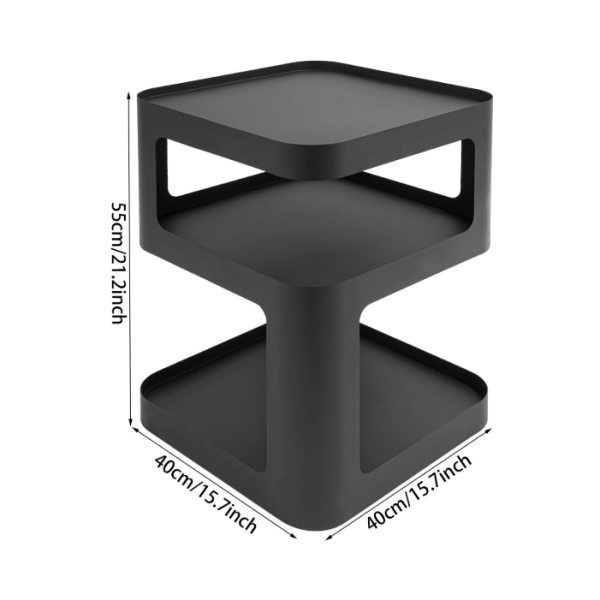 Mesa auxiliar moderna, mesa auxiliar de tres niveles, mueble de noche estilo crema, 40 x 40 x 55 cm, negro mate