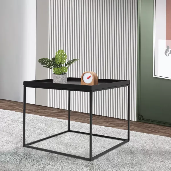 Mesa auxiliar cuadrada pequeña de 24 pulgadas, mesa de refrigerios para interiores y exteriores antioxidante e impermeable (61 x 61 x 47 cm), negro