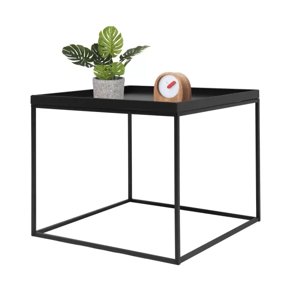 Mesa auxiliar cuadrada pequeña de 24 pulgadas, mesa de refrigerios para interiores y exteriores antioxidante e impermeable (61 x 61 x 47 cm), negro