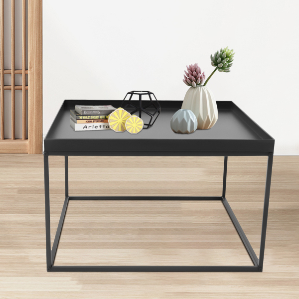 Mesa auxiliar, mesa de café, mesita de noche, mesa decorativa de sofá, mesa cuadrada para salón, terraza, jardín (59 x 59 x 36 cm), color negro