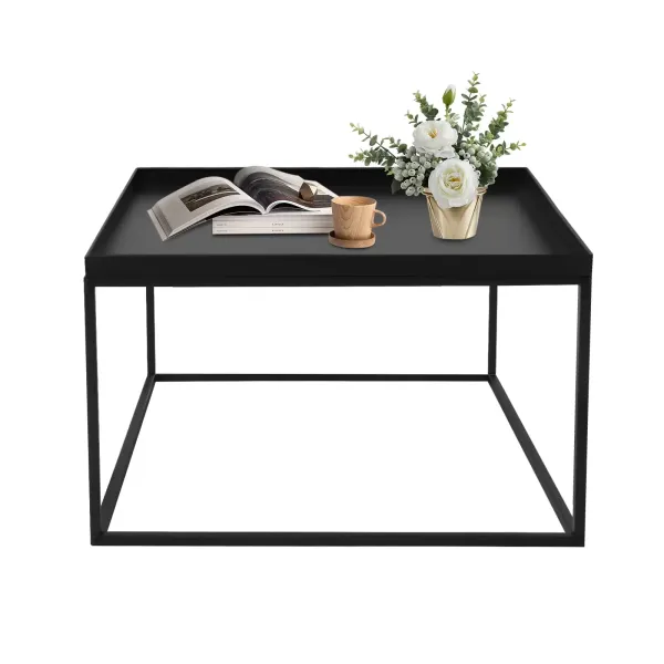 Mesa auxiliar, mesa de café, mesita de noche, mesa decorativa de sofá, mesa cuadrada para salón, terraza, jardín (59 x 59 x 36 cm), color negro
