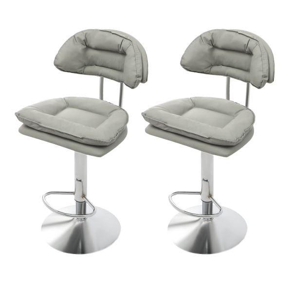 Taburete de bar con respaldo ajustable, alto y reposapiés, 2 unidades, gris claro