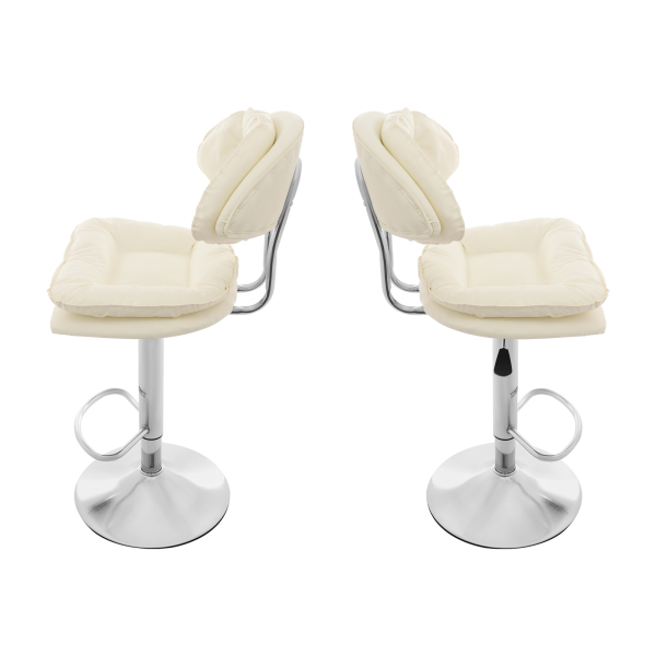 Taburete de bar con respaldo elevable, 2 piezas, alto con reposapiés, color blanco. Taburete de bar con altura ajustable, silla giratoria de 360°, 2 taburetes de bar para restaurante.