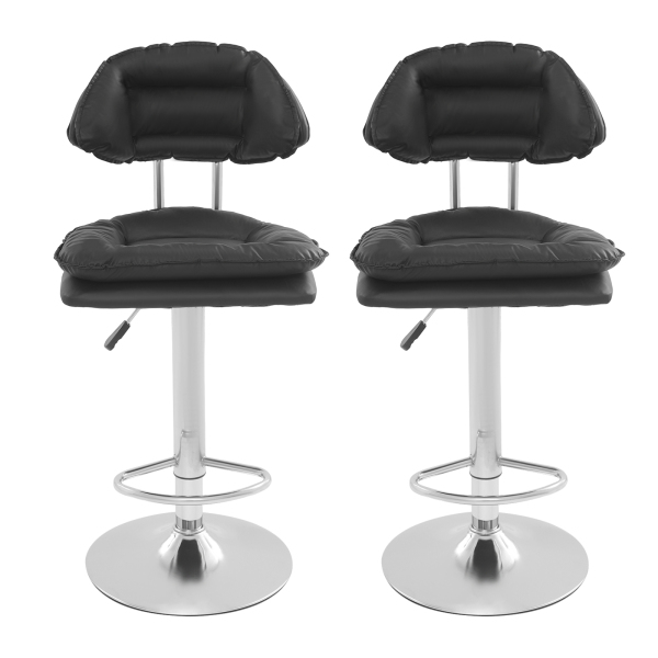 Taburete de bar con respaldo ajustable, alto y reposapiés, 2 unidades, color negro