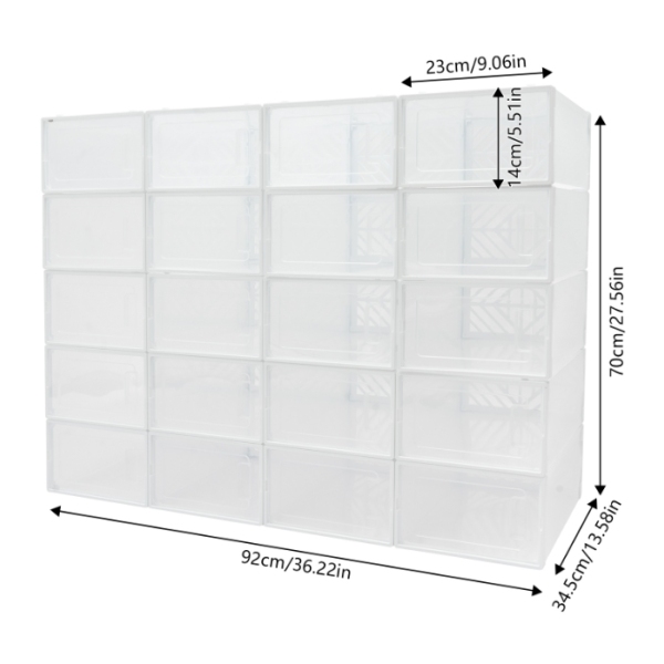 Marco apilable de dos extremos para 20 cajas de zapatos, puerta transparente, diseño hueco - blanco